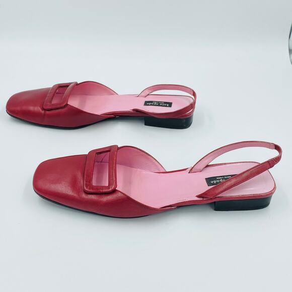 Kate Spade New York Red Leather Square Toe Slingback Flats Buckle Detail Size 8 - Picture 5 of 8